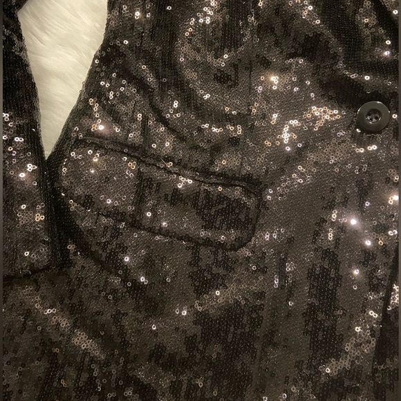 Linea Domani Black Sequin One Button Long Blazer XL - Picture 3 of 11